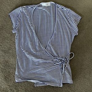 Armani Exchange blue striped wrap top